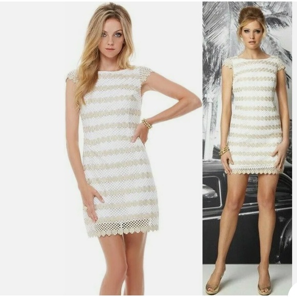 Lilly Pulitzer Barbara Two Toned Gold Metallic Lotty Daisy Floral Dress NWOT 4 - Picture 4 of 16